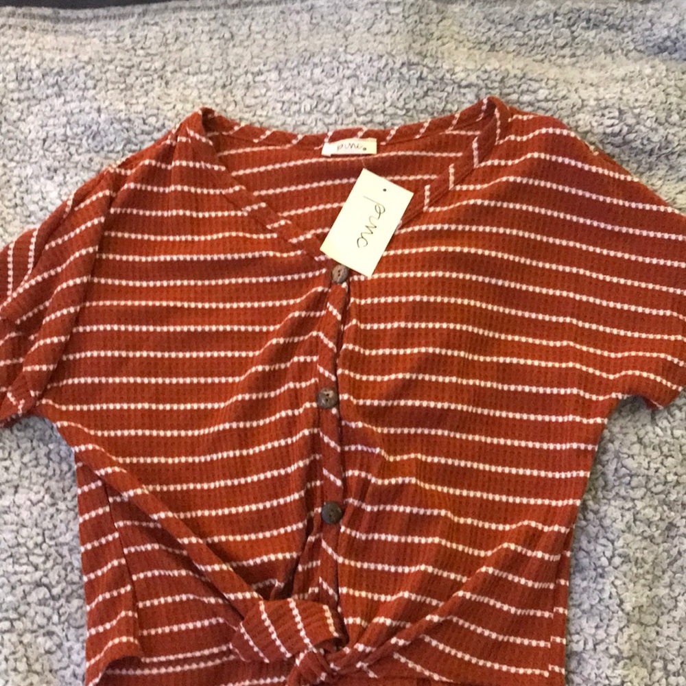 striped cropped button down tee